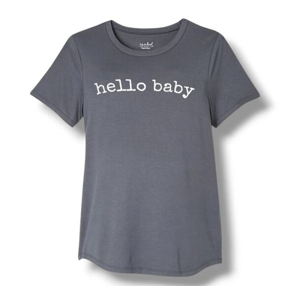 Isabel Maternity by Ingrid & Isabel Gray “Hello Baby” Womens XS Short Sleeve Top - Picture 1 of 7